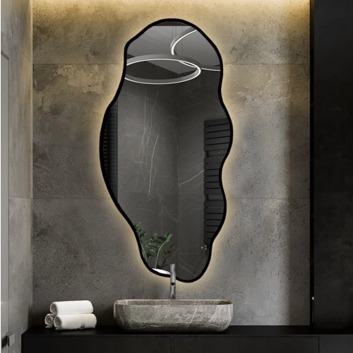 Lustro o organicznym kształcie w ramie z podświetleniem - LOLIT W RAMIE LED